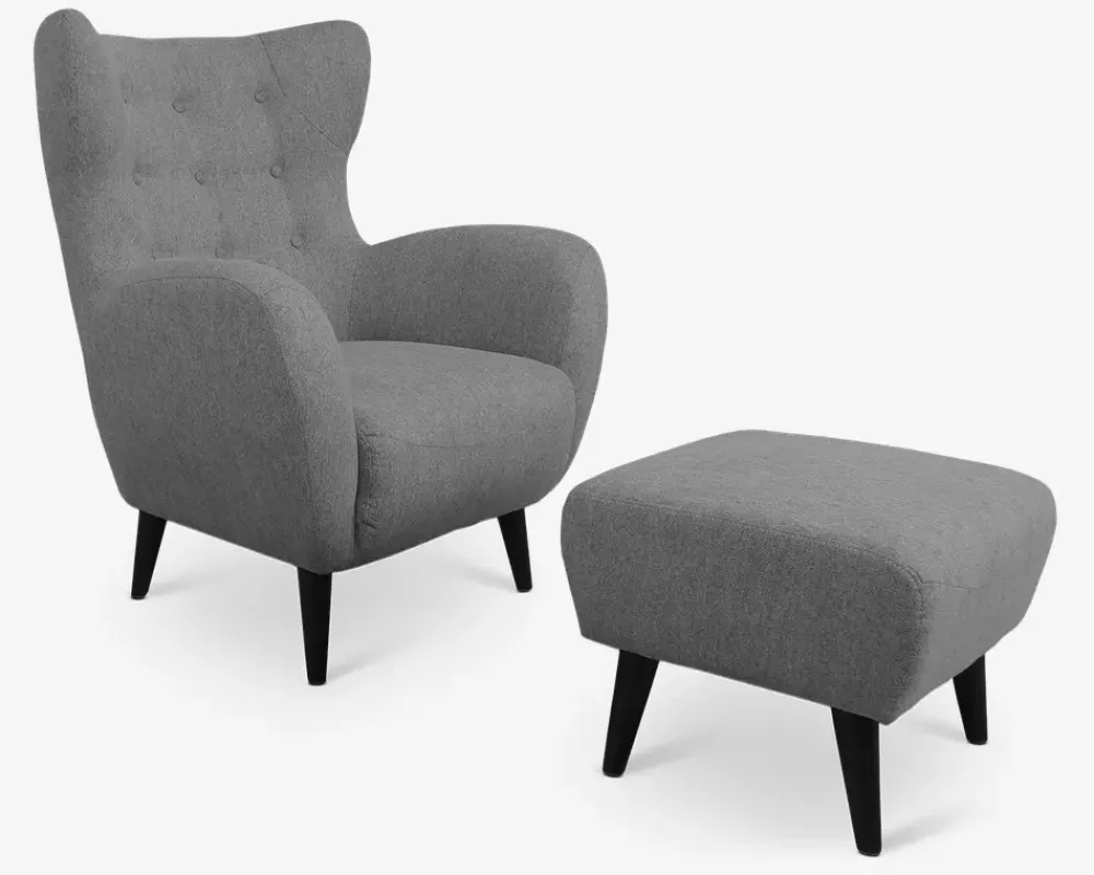 Discount Daells Bolighus Øreklapstol Inkl. Fodskammel Grå