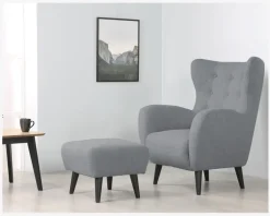 Discount Daells Bolighus Øreklapstol Inkl. Fodskammel Grå