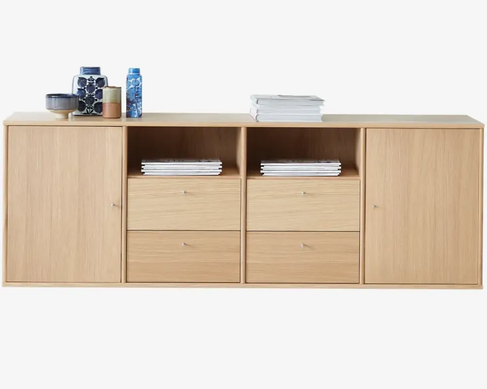 Clearance Daells Bolighus Reol Mistral 4 sekt. m/2 Døre og 4 Skuffer Eg