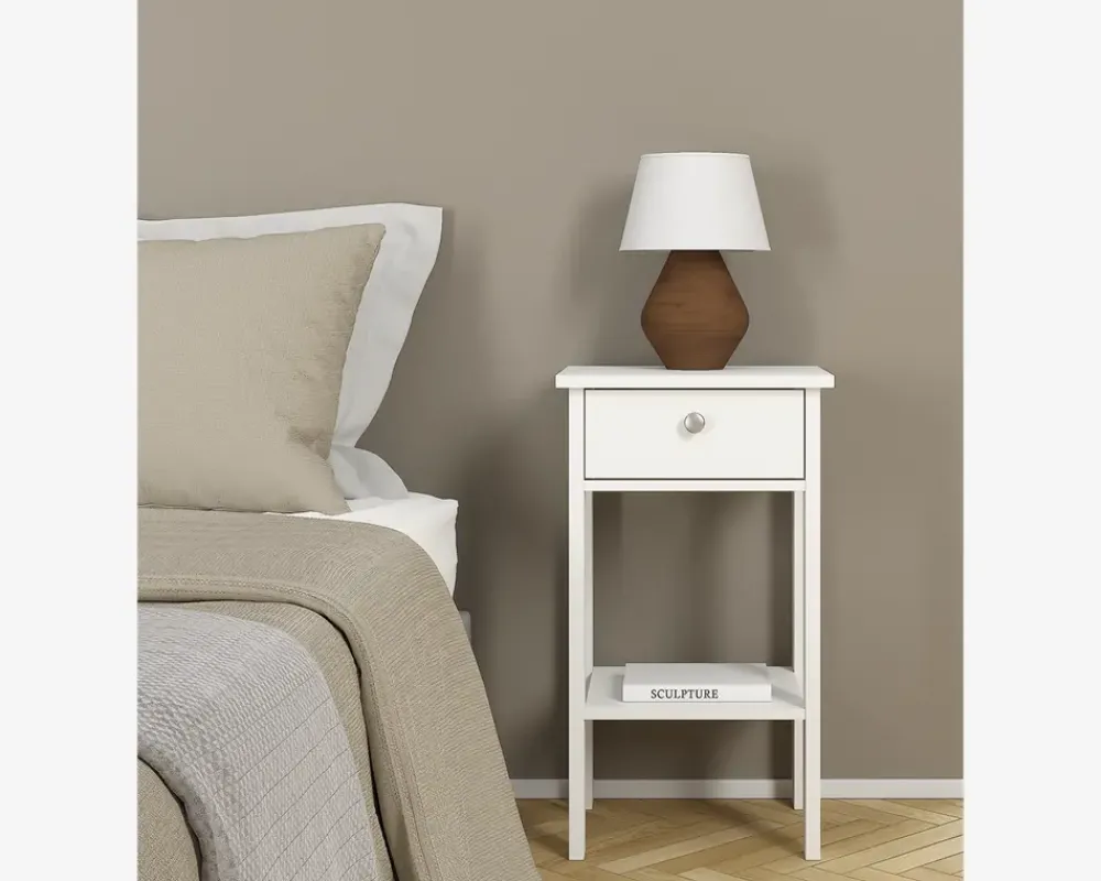 Online Daells Bolighus Sengebord Madrid hvid med 1 skuffe