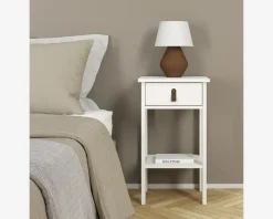 Online Daells Bolighus Sengebord Madrid hvid med 1 skuffe