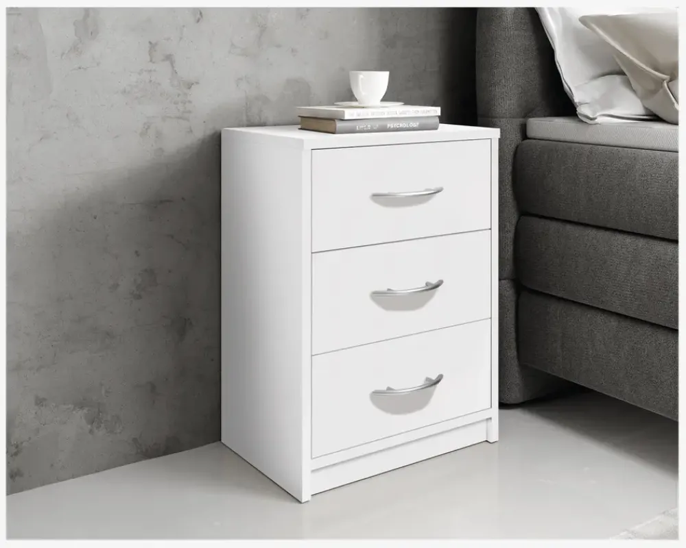 Daells Bolighus Sengebord Pepe med 3 skuffer hvid