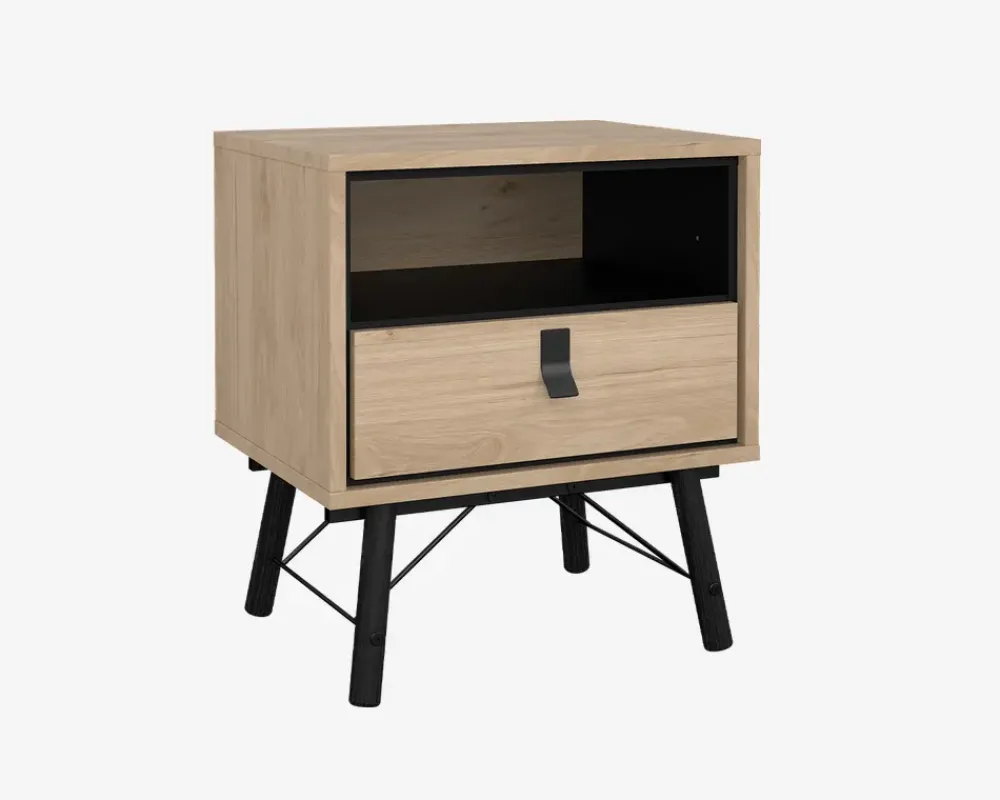 Online Daells Bolighus Sengebord Ry m. 1 skuffe og 1 hylde eg