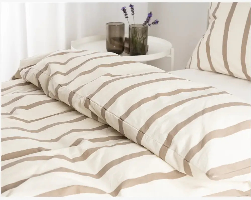 Discount Daells Bolighus Sengesæt Kelly Stribet Natur 140x200 cm Beige, Brun