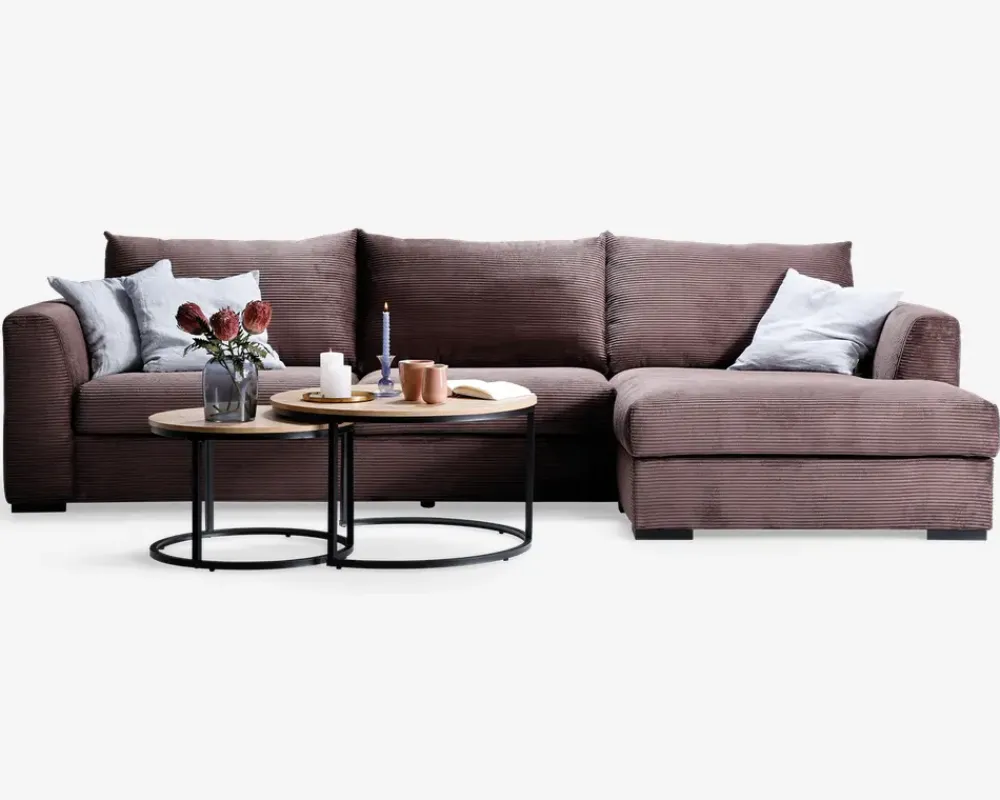 Hot Daells Bolighus Sofa med chaiselong brun fløjl højre