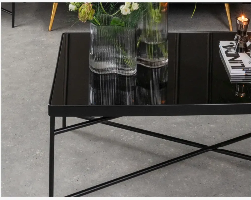 Outlet Daells Bolighus Sofabord sort/glas 80x80 cm