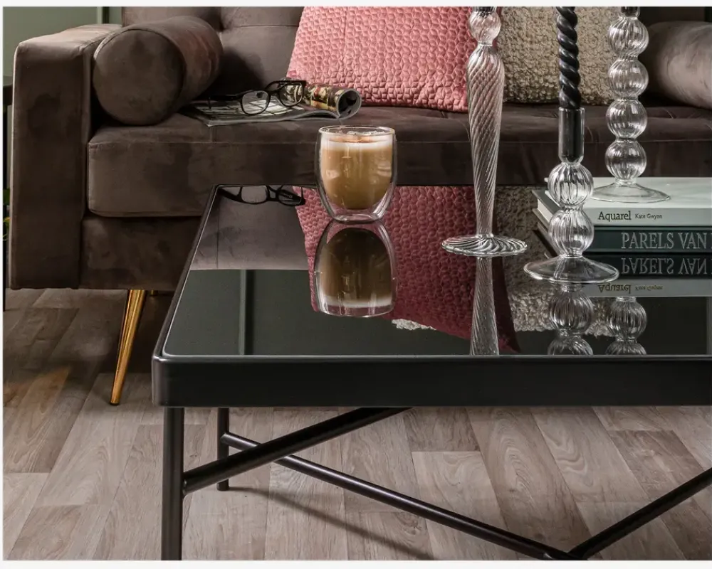 Outlet Daells Bolighus Sofabord sort/glas 80x80 cm