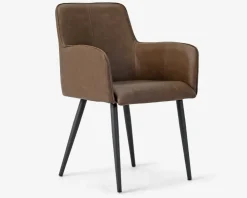 Outlet Daells Bolighus Spisebordsstol med armlæn i brun kunstlæder