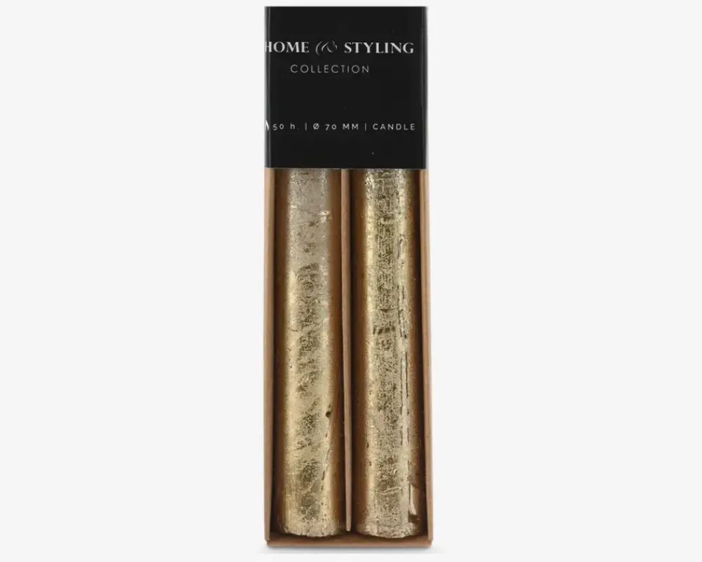 Clearance Daells Bolighus Stearinlys Cream/Guld 2 Stk. Hvid/Guld