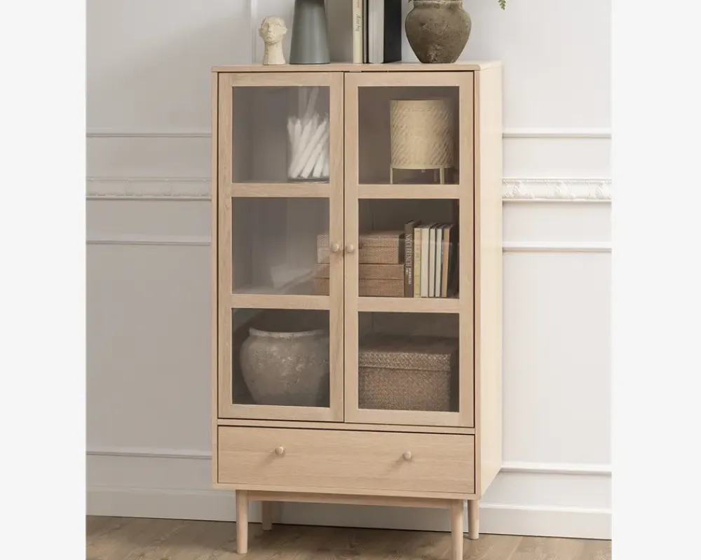 Outlet Daells Bolighus Vitrine Aston i hvidolieret fineret eg