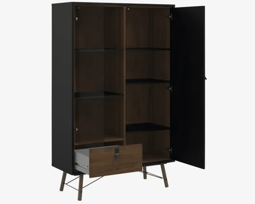 Clearance Daells Bolighus Vitrine Ry B. 102 cm sort/valnød
